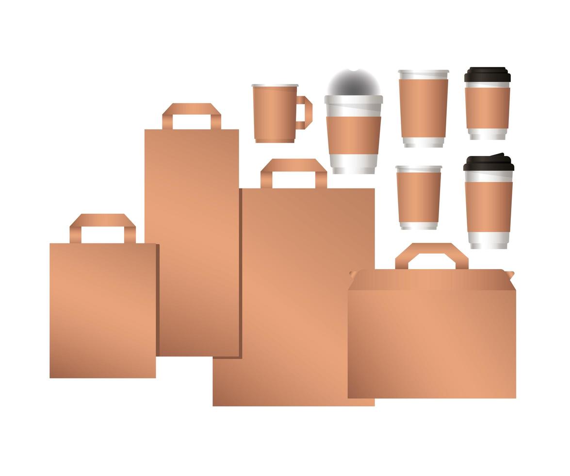 maqueta de diseño de bolsas y tazas de café. vector