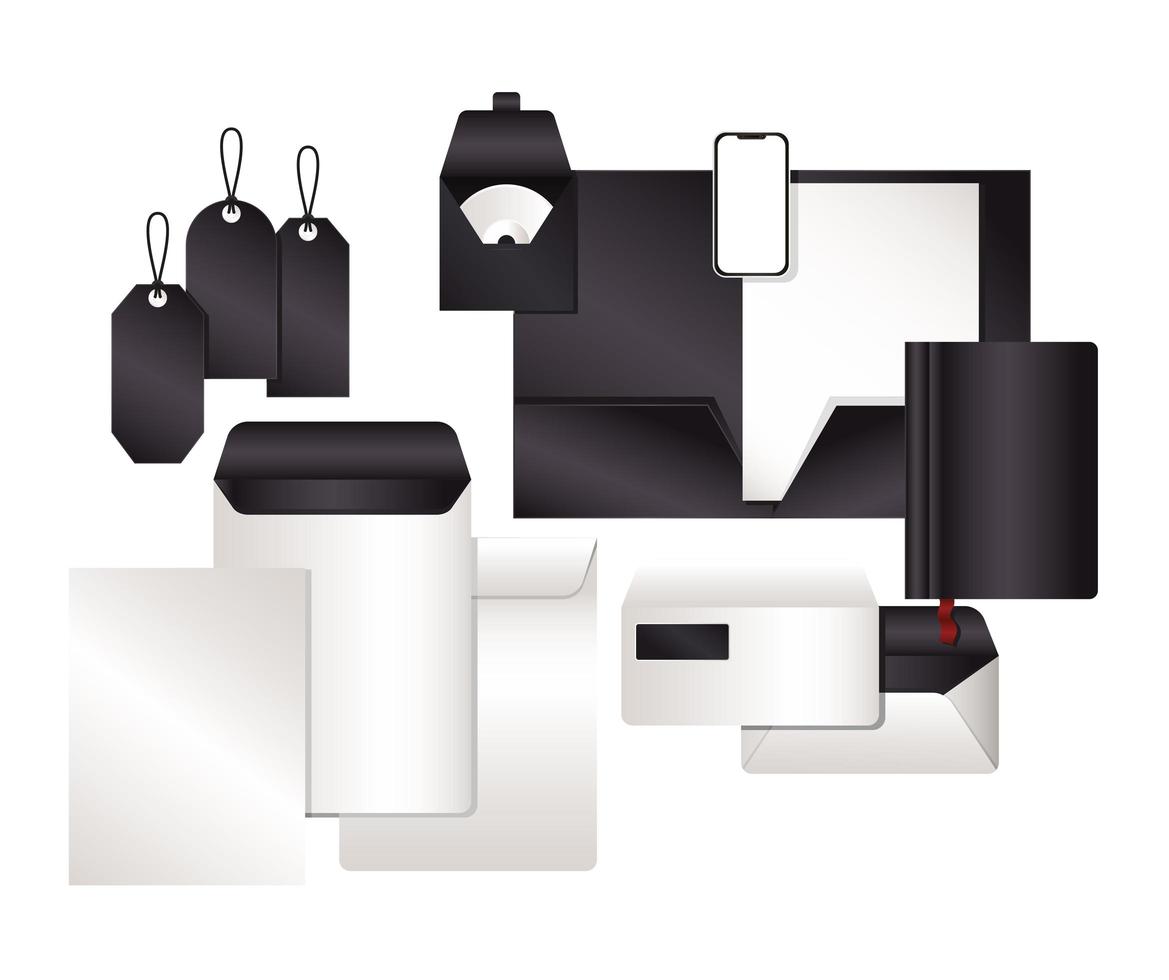 Mockup set with black branding design vector