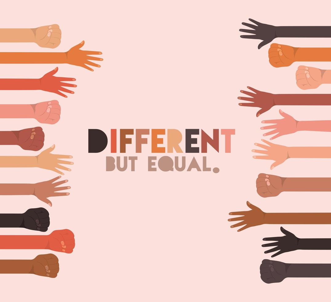 Different but equal and diversity skins design vector