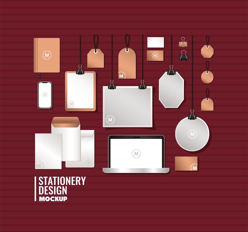 Laptop and branding mockup set design vector
