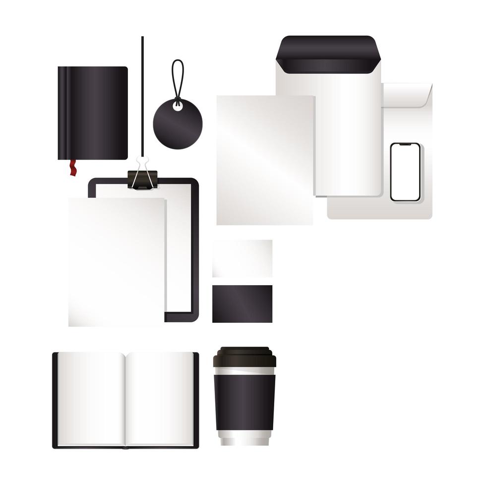 Mockup set with black branding design vector
