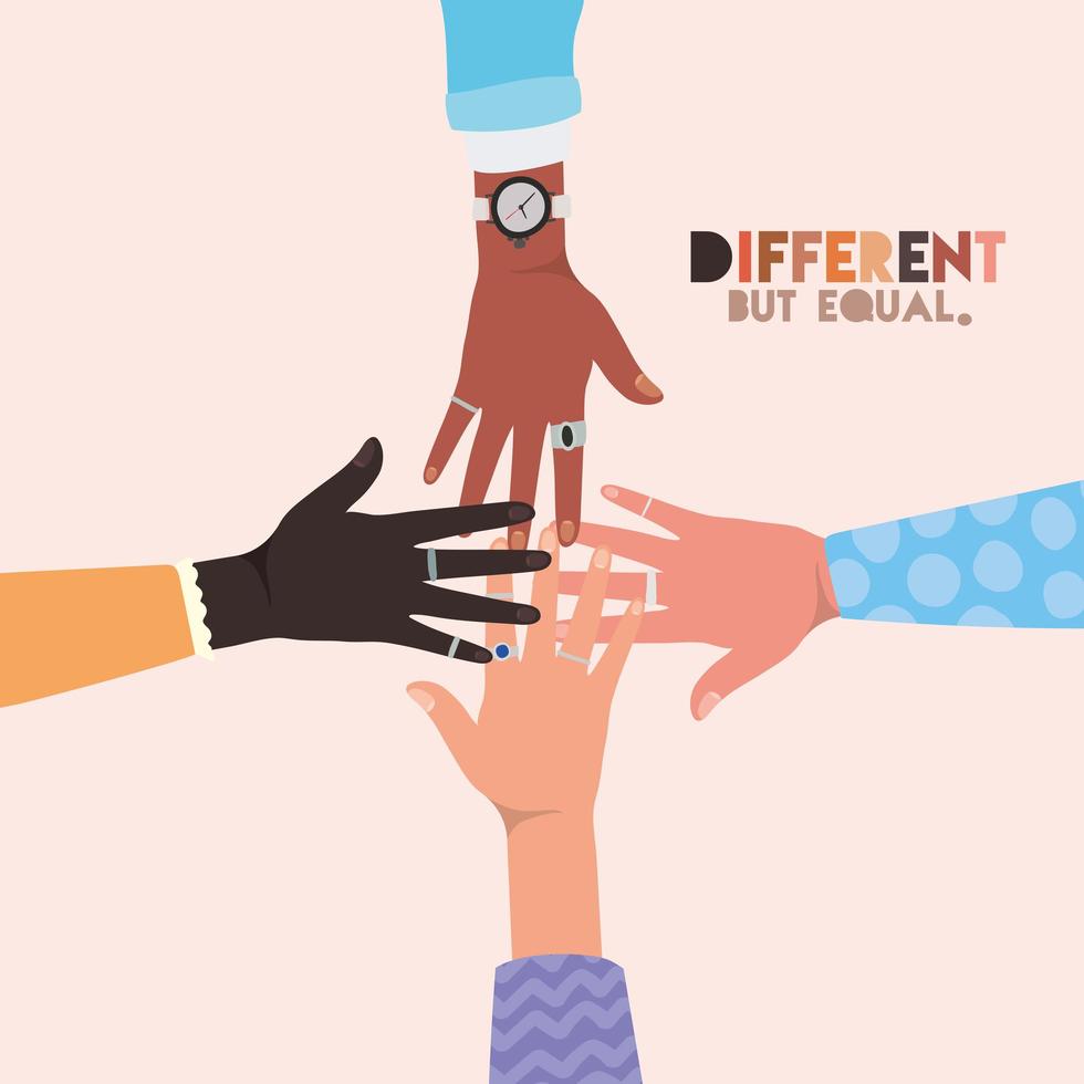 Different but equal and diversity skins hands vector