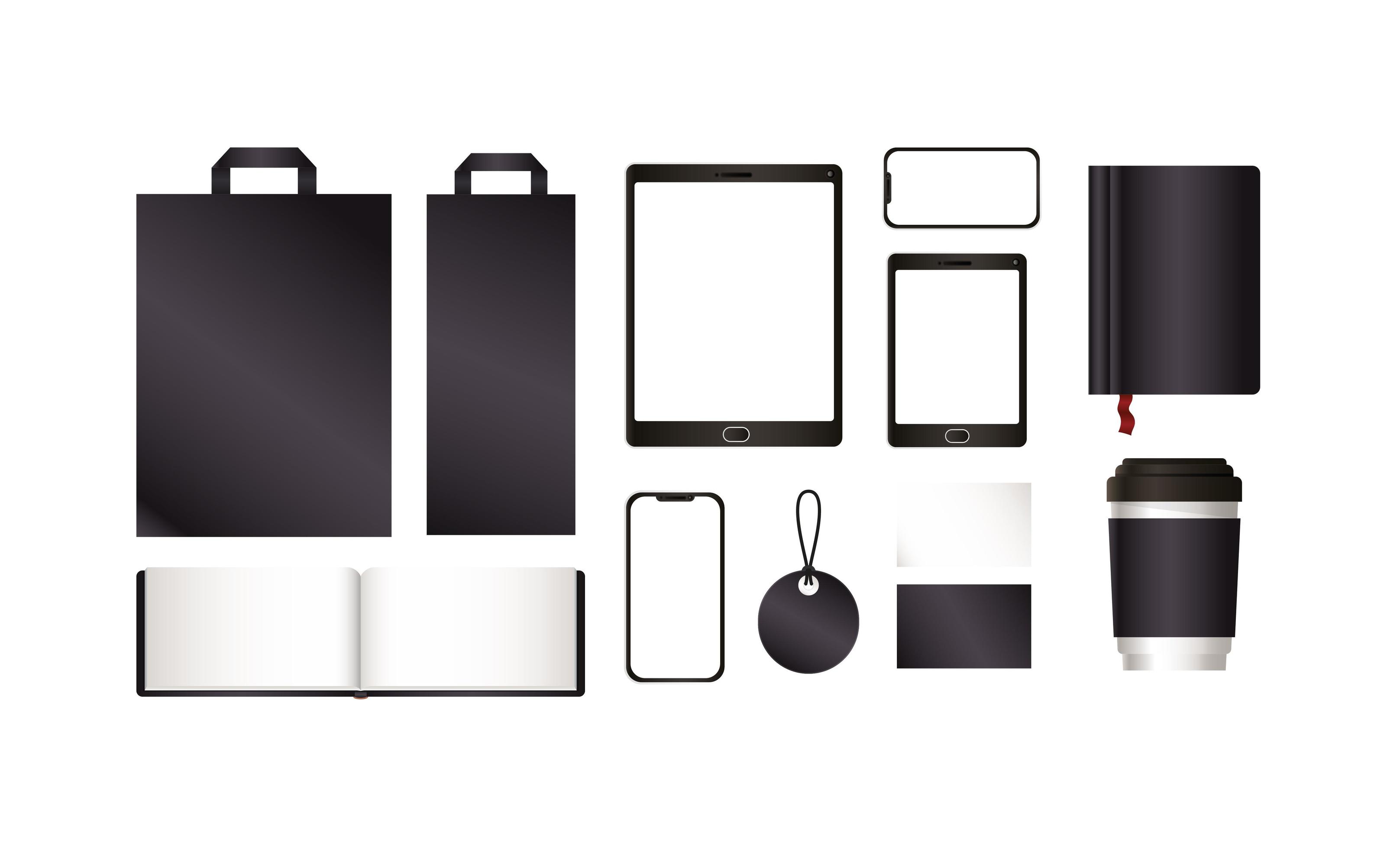 Mockup set with black branding design 1777441 Vector Art at Vecteezy
