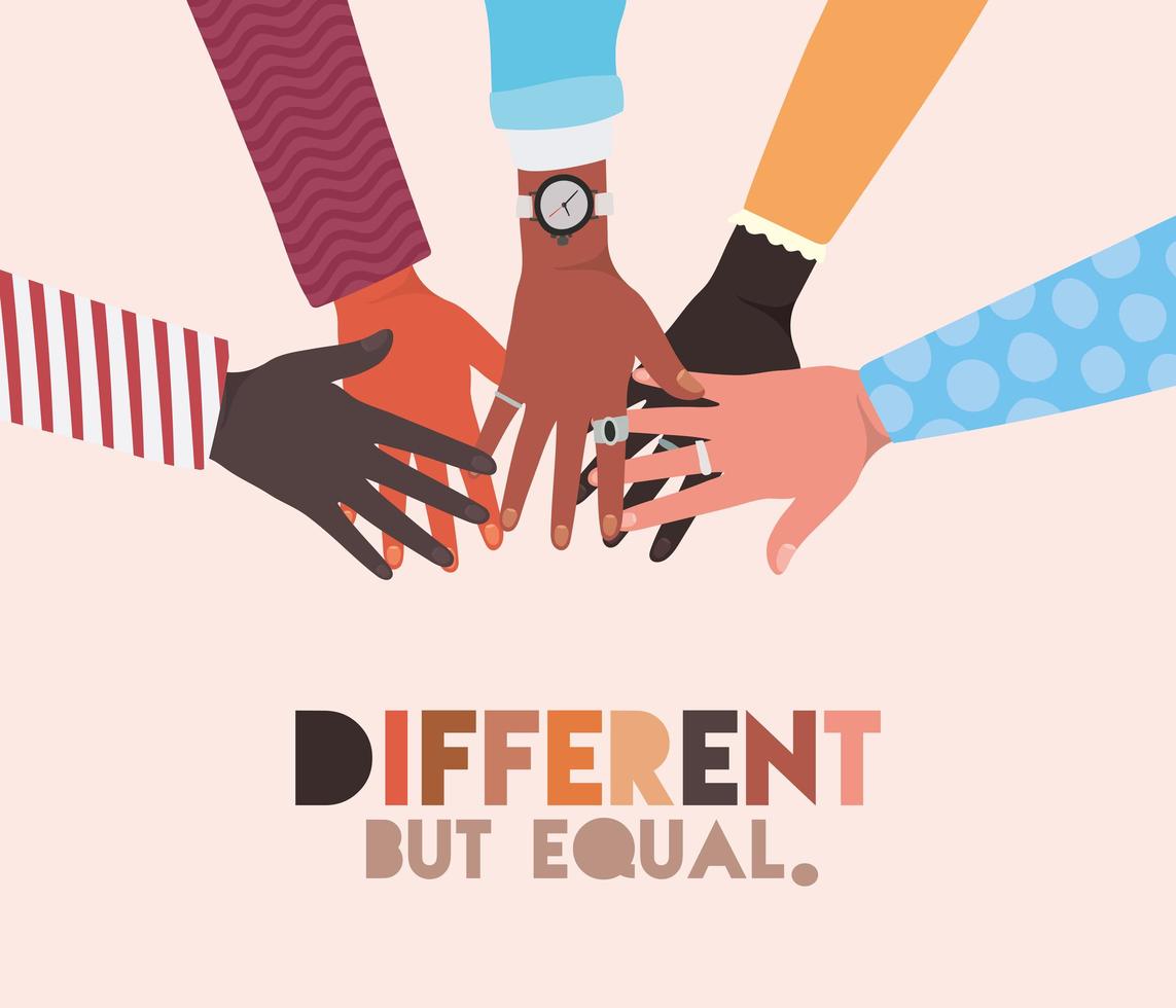 Different but equal and diversity skins hands touching vector