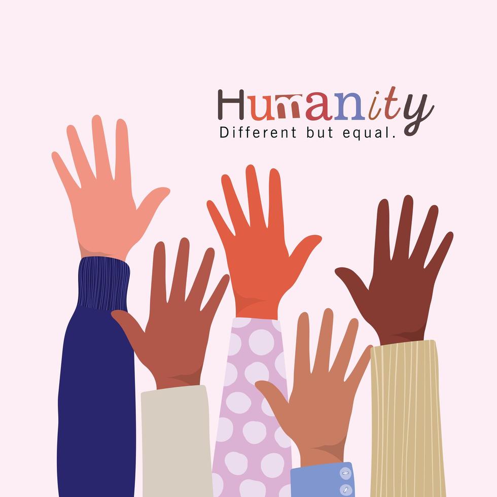 Humanity different but equal and diversity open hands vector