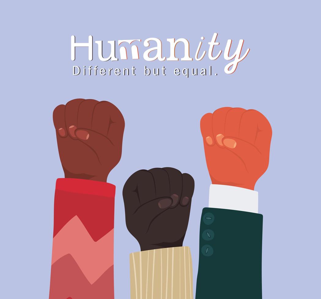 Humanity different but equal and diversity fists vector