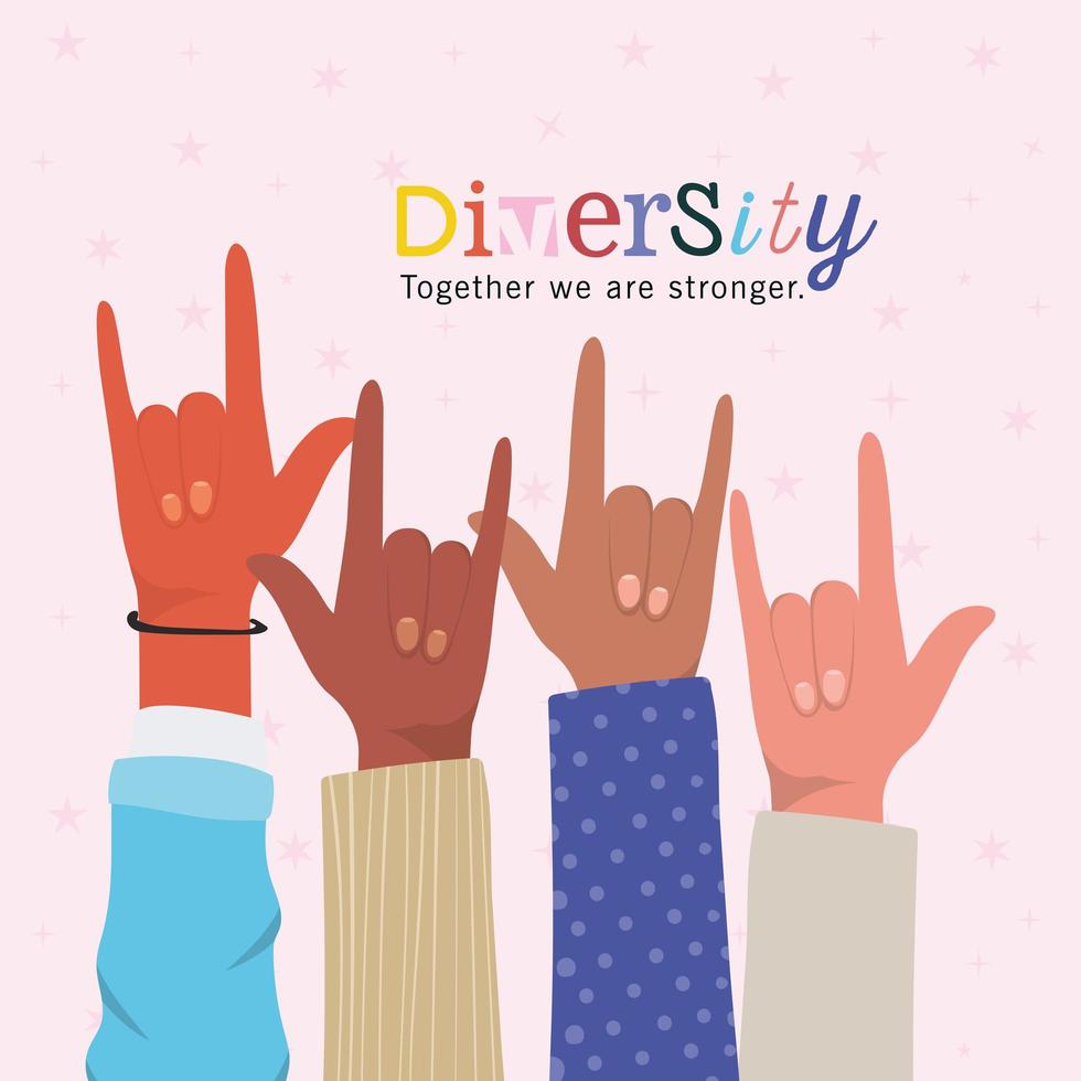 Diversity together we are stronger and rock hands vector