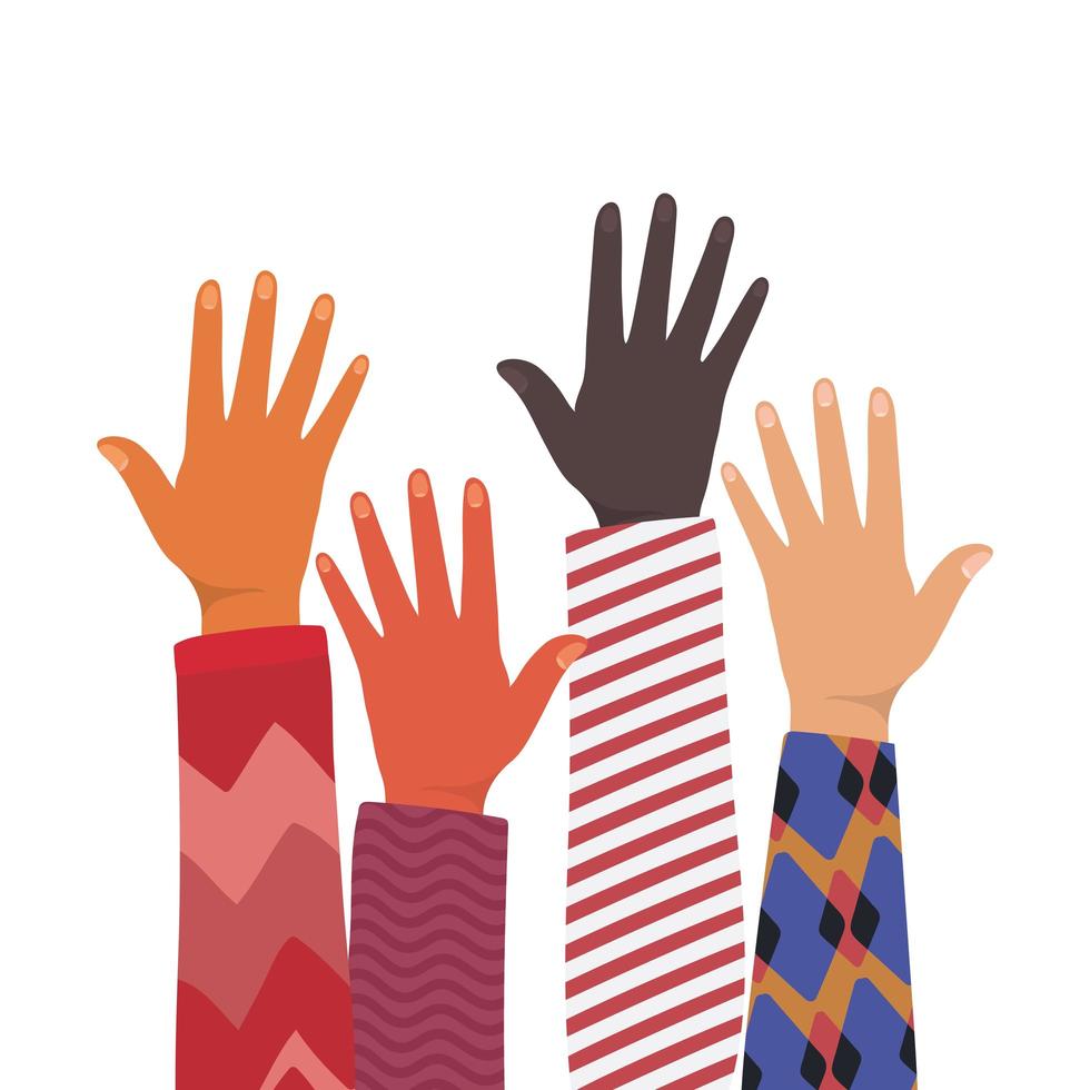 Open hands up of different types of skins vector