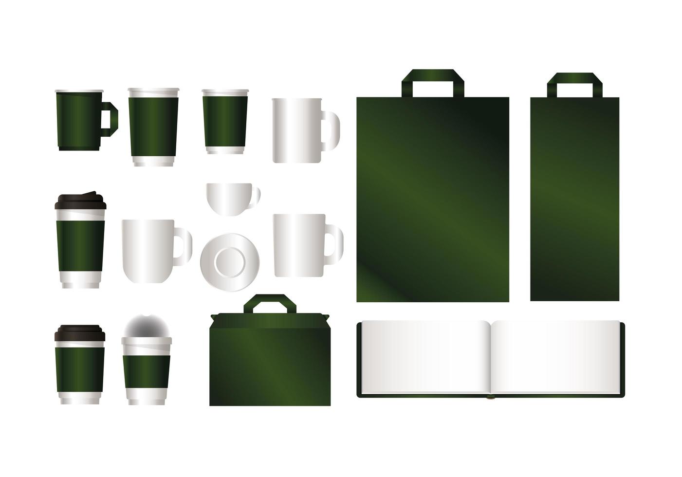 Mockup set with green branding design vector