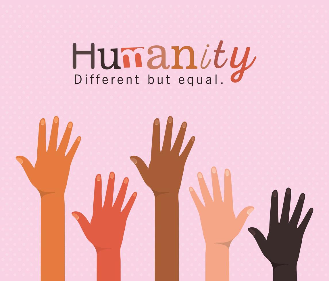 humanidad diferente pero igual y diversidad manos abiertas vector