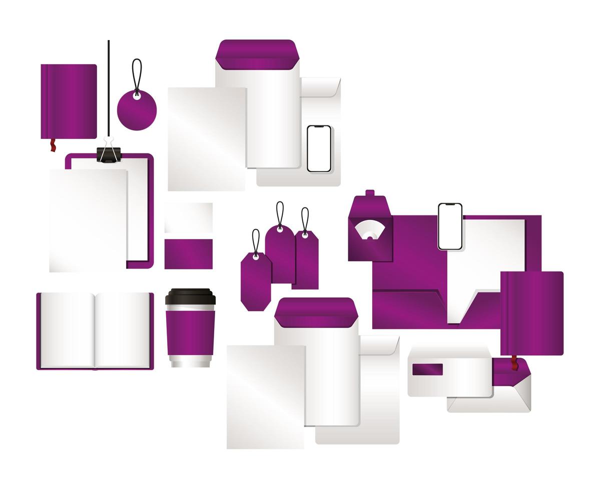 Mockup set with purple branding design vector