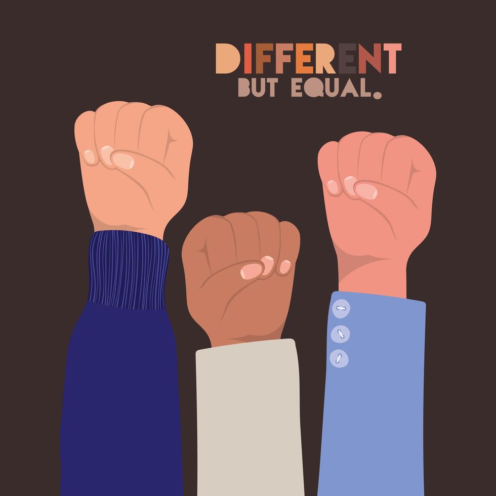 Different but equal and diversity skins fists vector