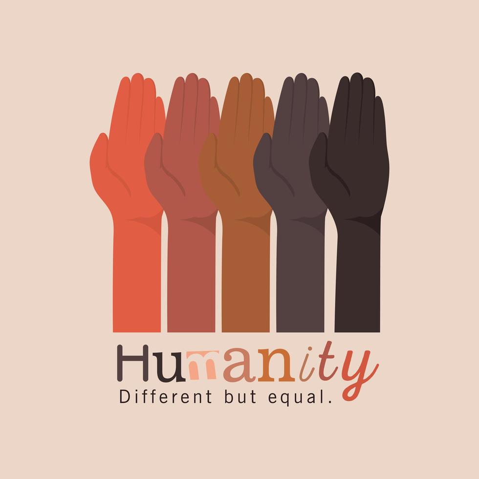 humanidad diferente pero igual y diversidad manos abiertas vector