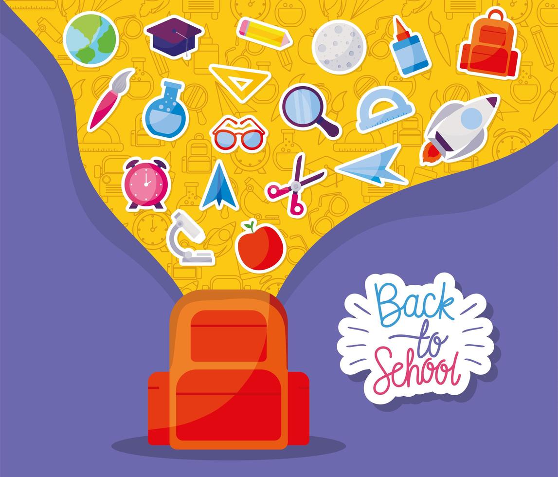 Bag with icon set of back to school vector