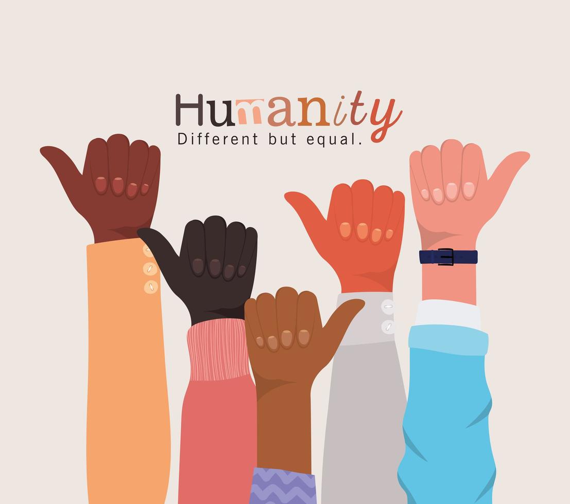 Humanity different but equal and diversity like hands vector