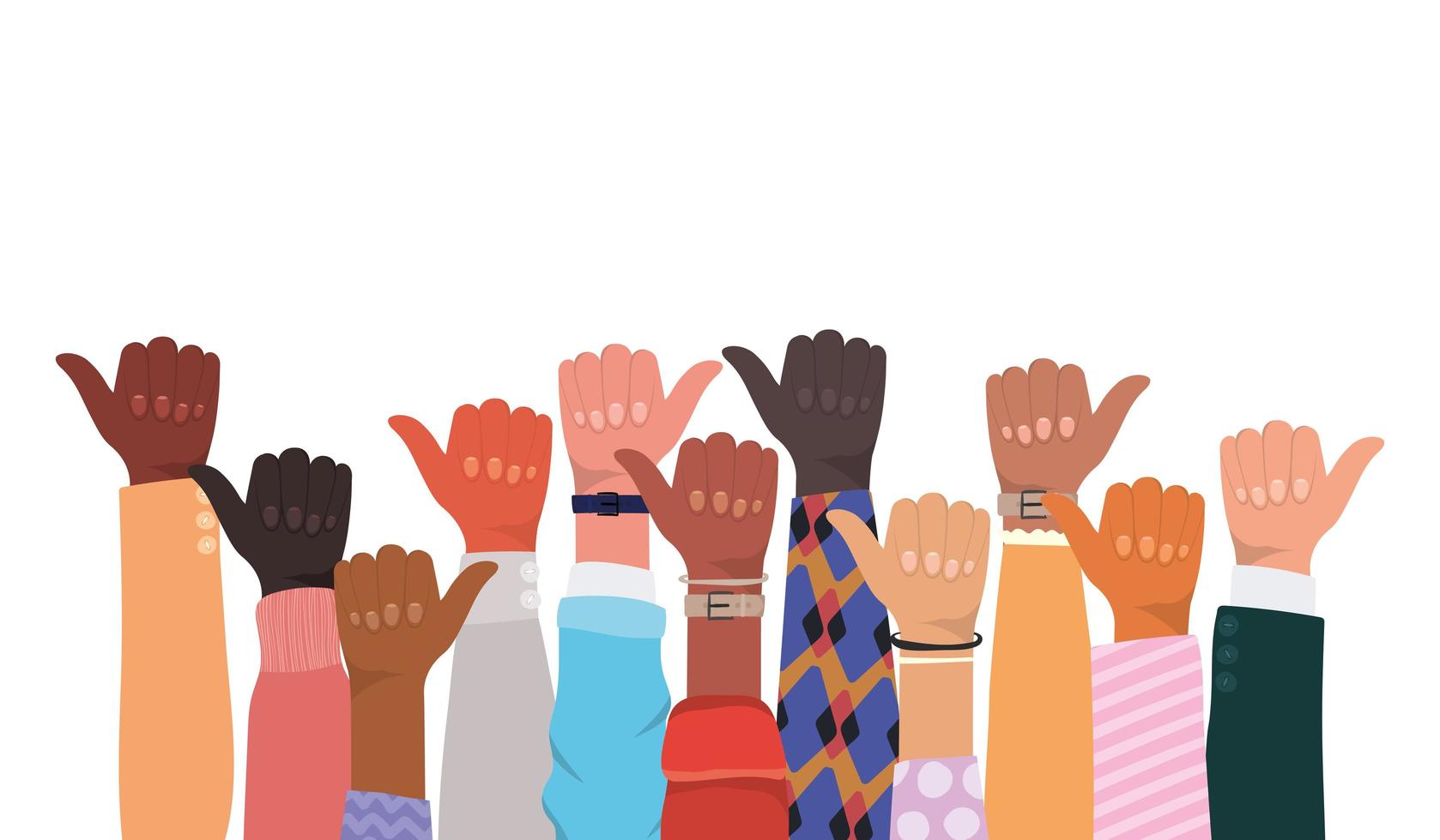Like sign with hands of different types of skins vector