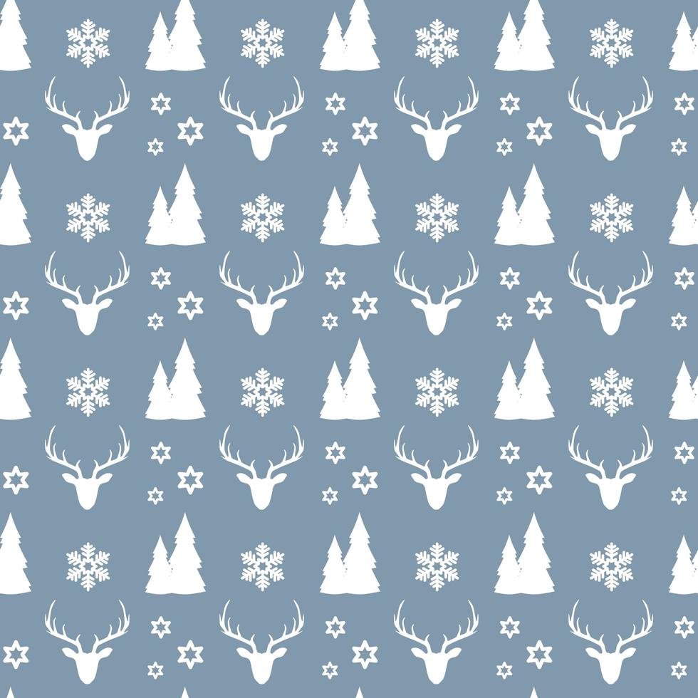 Christmas seamless pattern with deers, snowflakes and trees vector