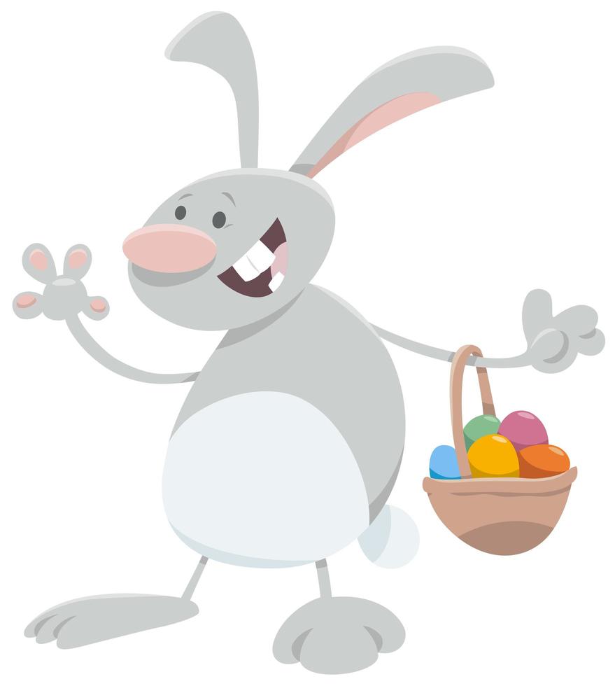 Cartoon Easter bunny with basket of eggs vector