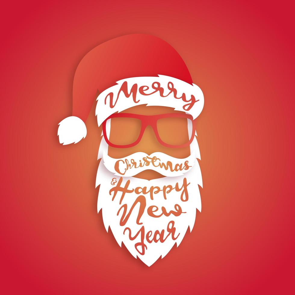 Paper art Santa Claus with lettering Merry Christmas vector