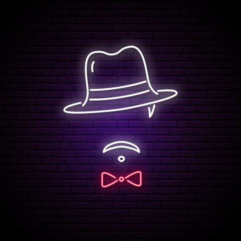 Neon sign of man in a hat vector