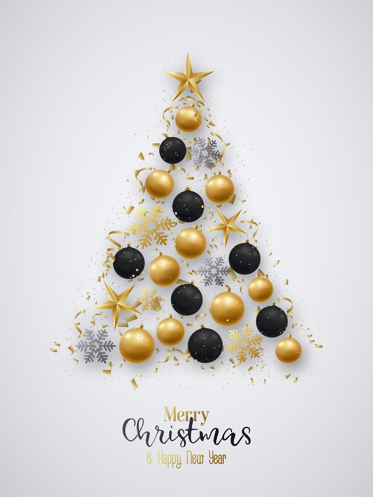 Christmas balls and bright snowflakes in tree shape vector