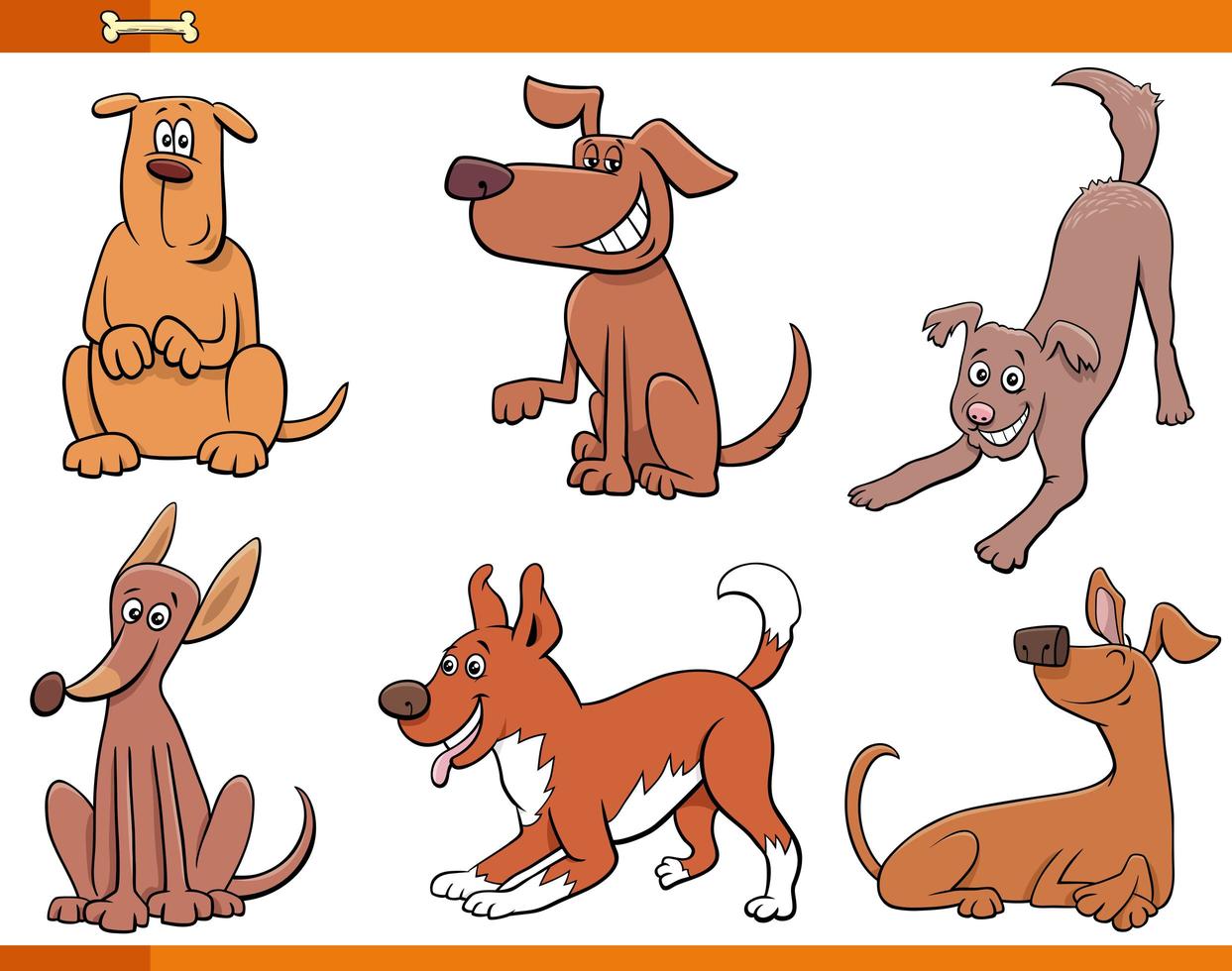 Dogs and puppies happy animal characters set vector