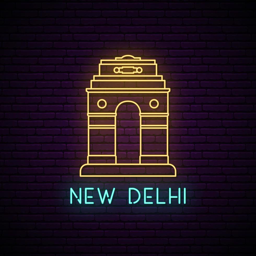 Delhi gate neon sign. vector
