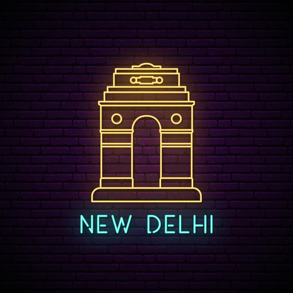 letrero de neón de la puerta de delhi. vector