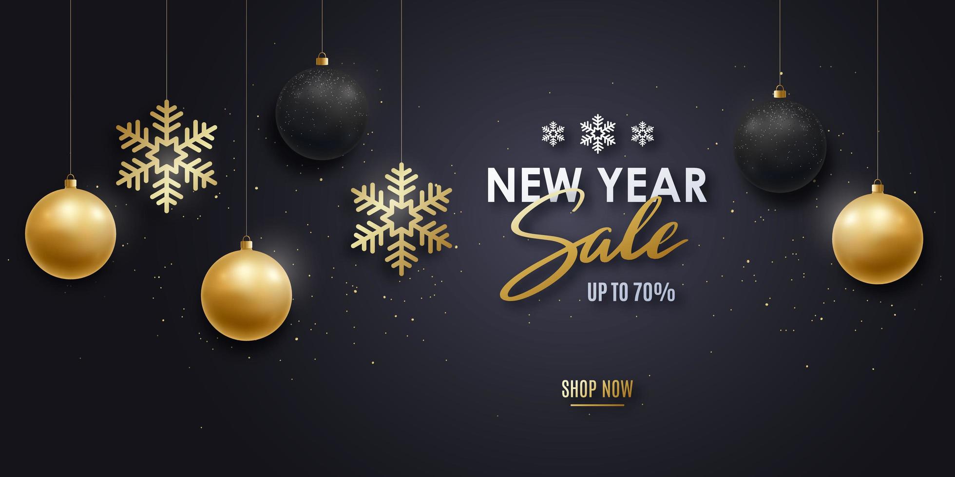 New Year sale banner with ornaments and snowflakes vector