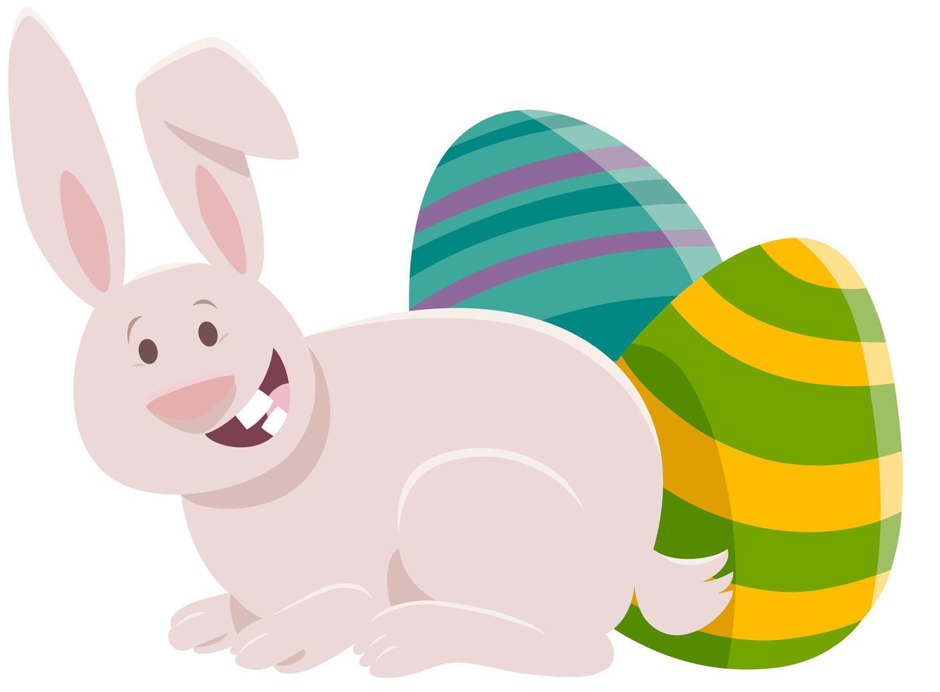 Cartoon Easter bunny with colored eggs vector