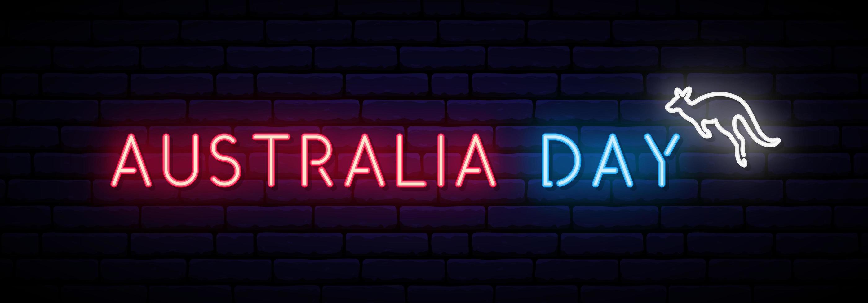 Australia Day neon inscription and kangaroo. vector