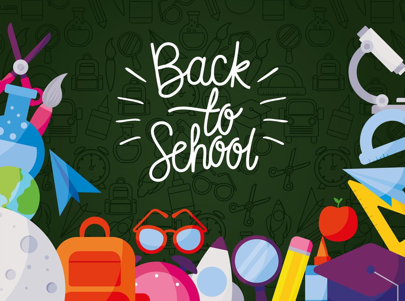 Icon set of back to school on a board vector