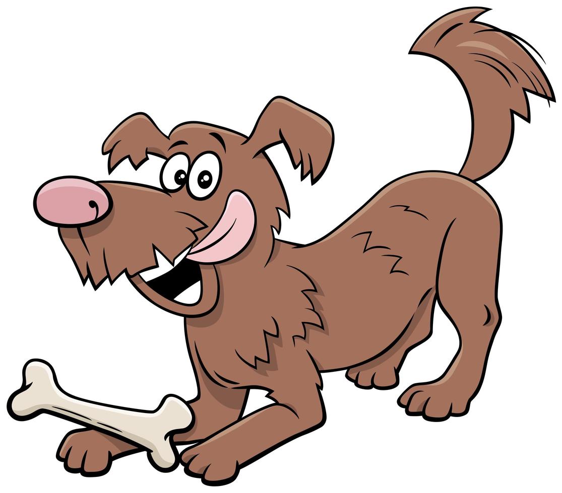 Cartoon playful dog animal character with bone vector