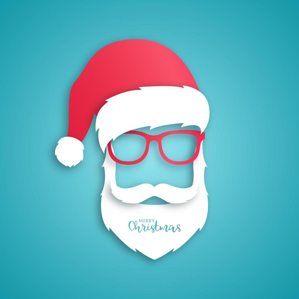 Paper art Santa with red hat and glasses vector