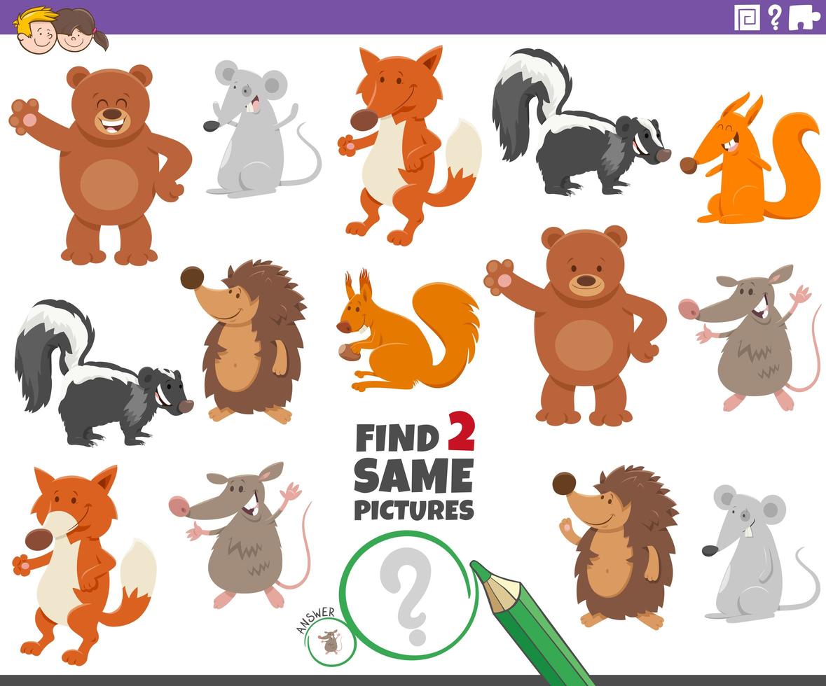 Find two same animals educational task vector