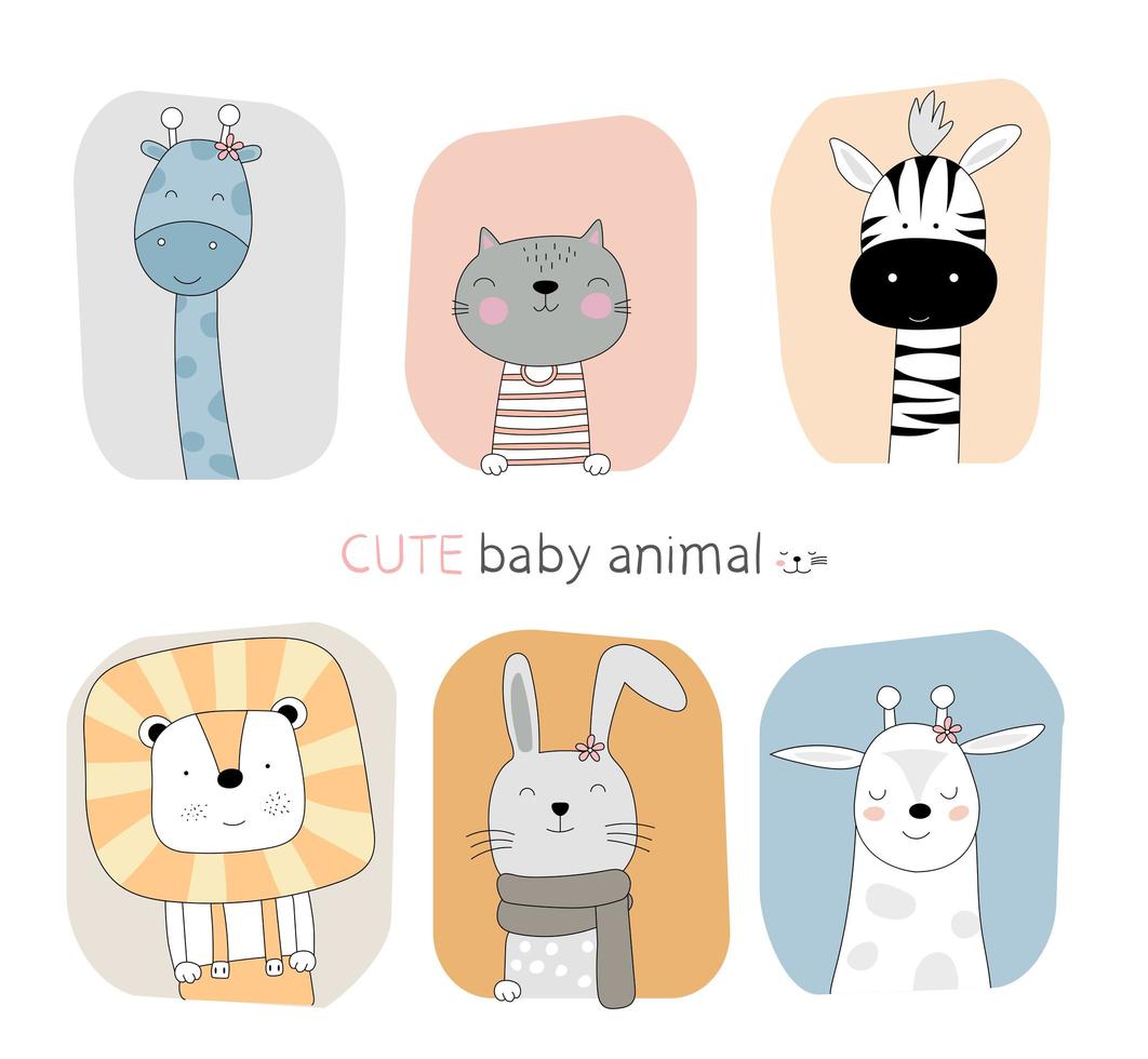 Hand Drawn Cute Baby Animals With Color Frame Backgrounds Vector Art At Vecteezy Hand Drawn Cute Baby Animals With Color Frame Backgrounds Vector Art At Vecteezy