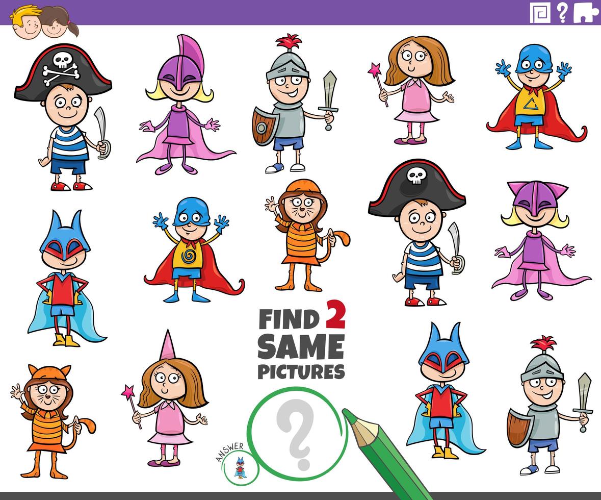 encontrar dos mismos personajes infantiles tarea vector