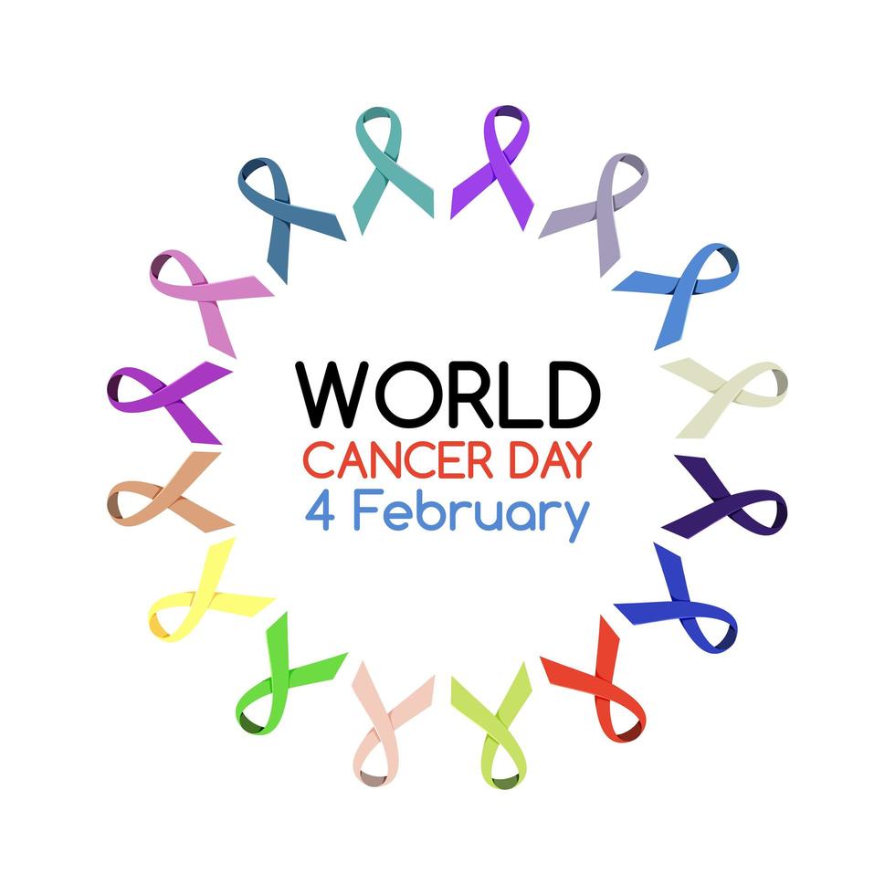 World Cancer Day logo or banner with many ribbons vector