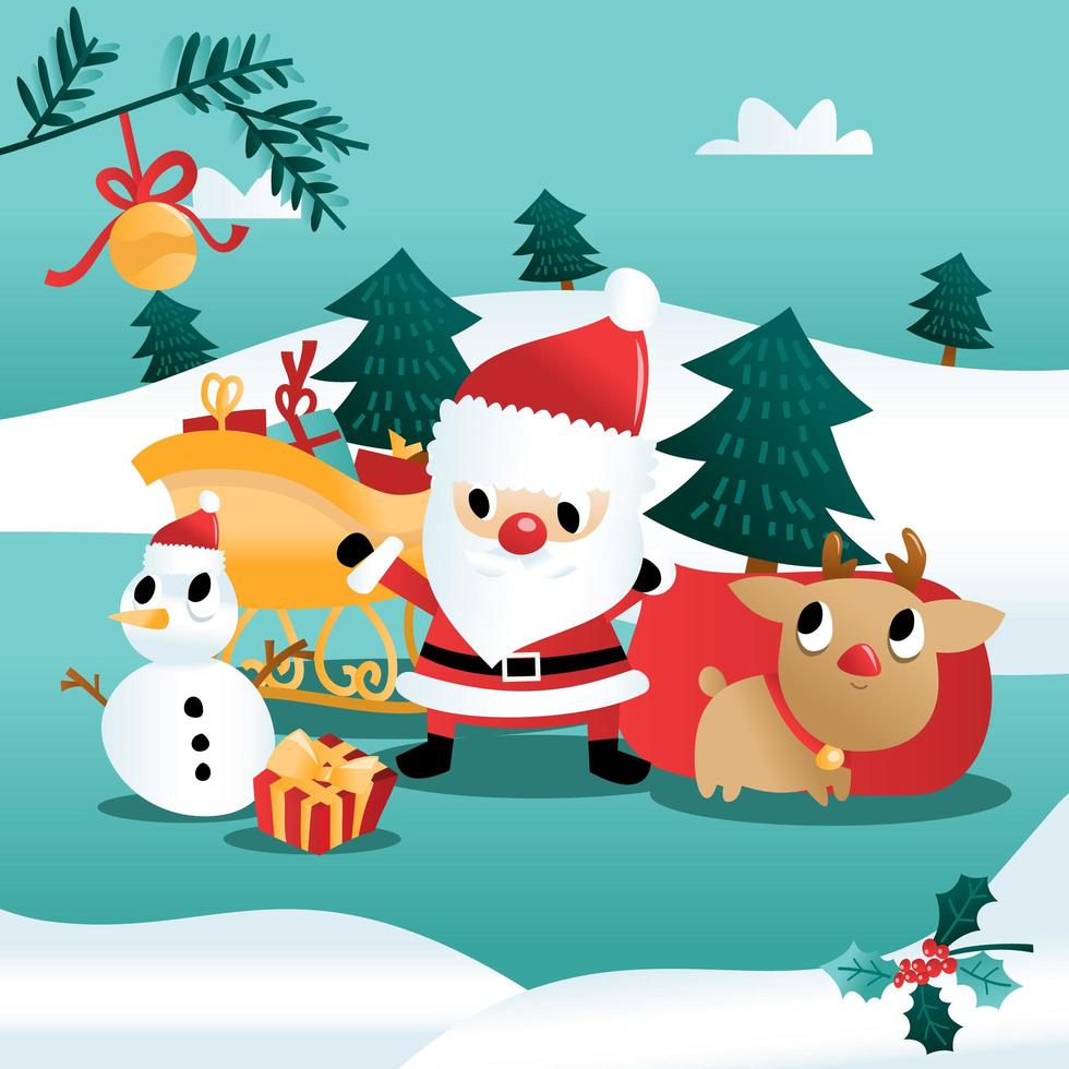 dibujos animados divertidos vacaciones de navidad escena de invierno vector