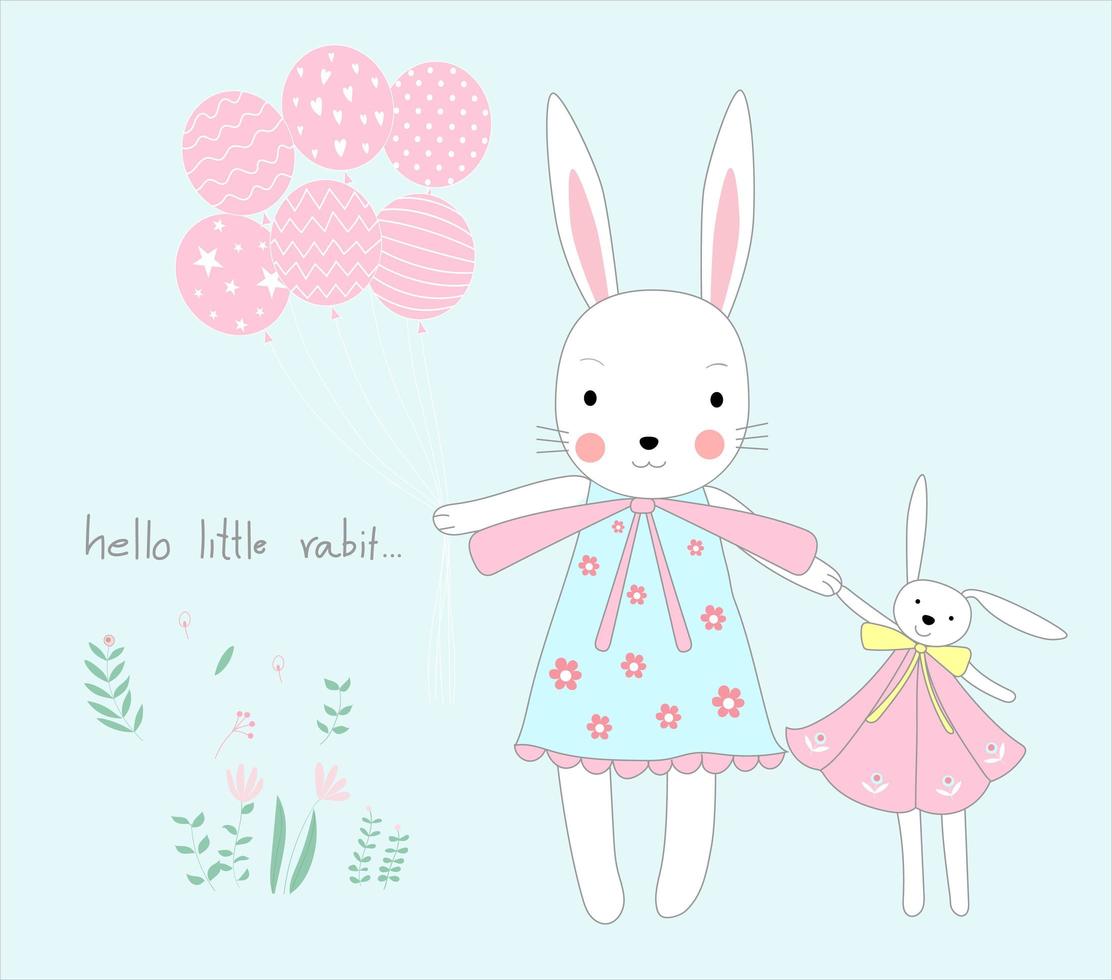 Cute rabbits with balloons vector