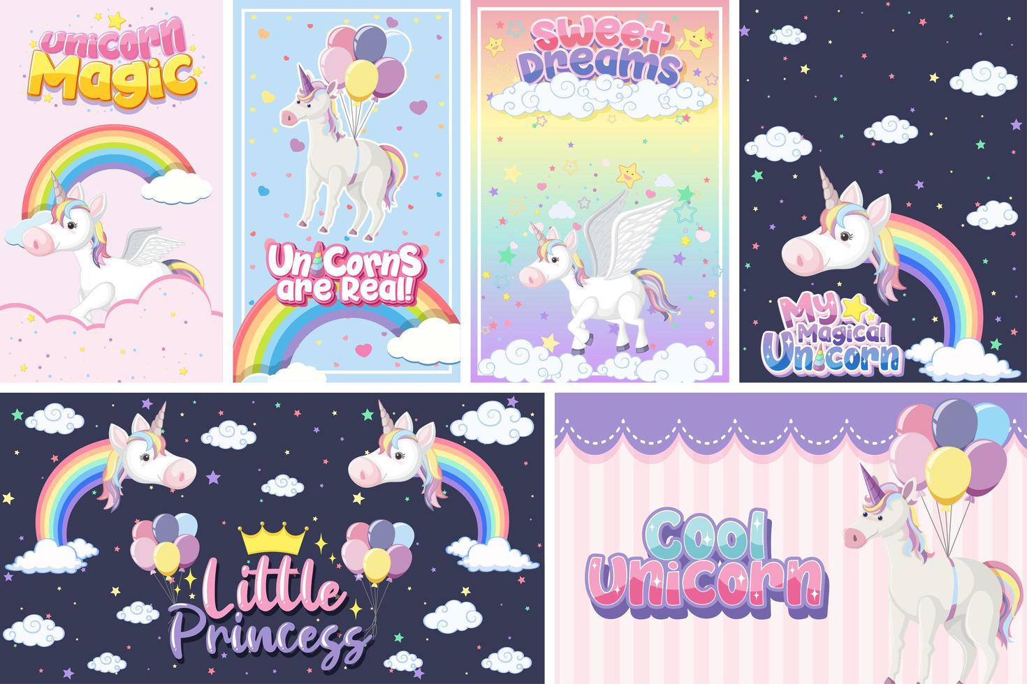 lindo banner de unicornio en color de fondo pastel vector