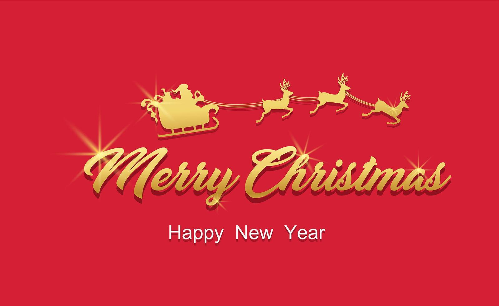 Merry Christmas golden text and Santa in sleigh vector