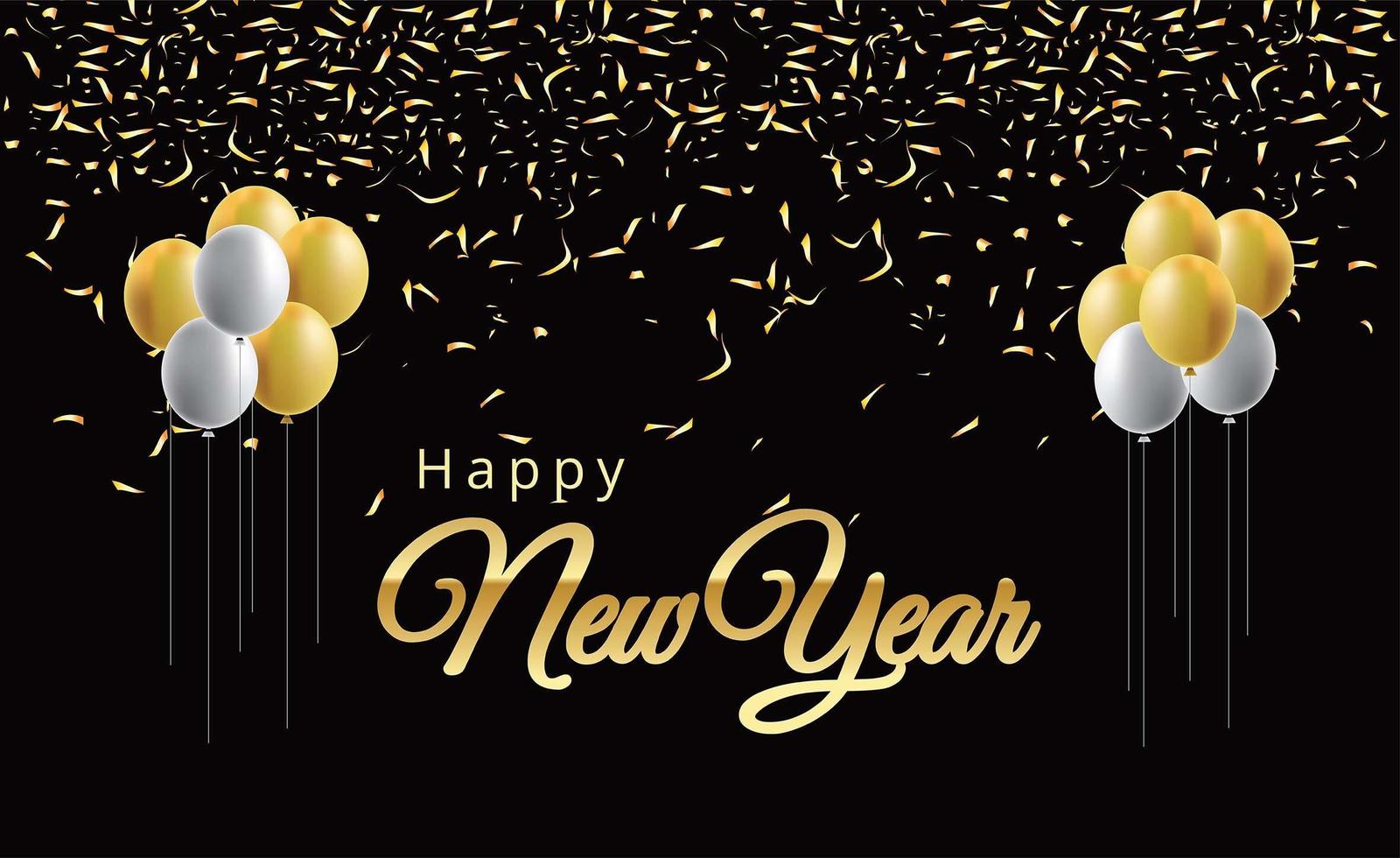 Happy new year balloons and golden metal numbers vector