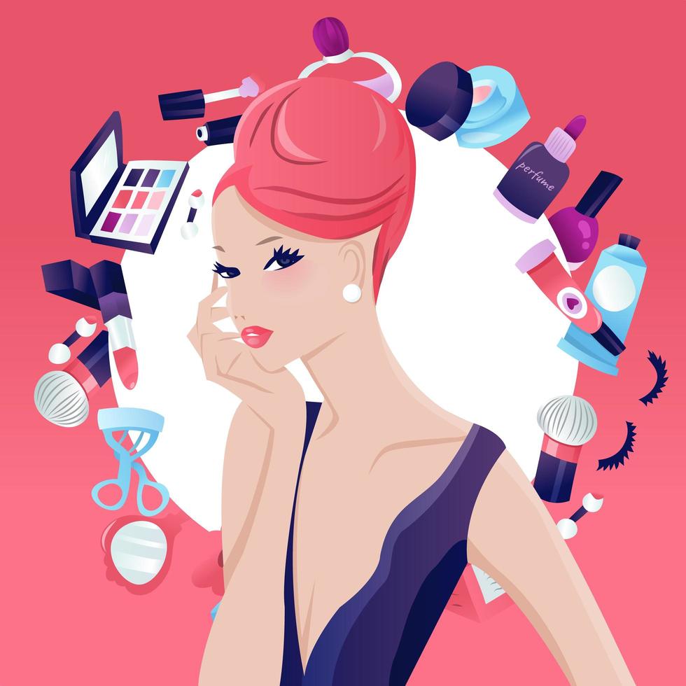 Glamorous Chic Updo Hair Girl Beauty Makeup Design vector