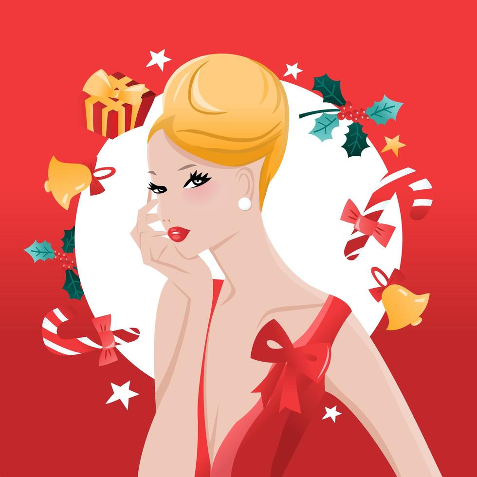 Glamorous Chic Updo Hair Girl Christmas Holiday Decorations vector