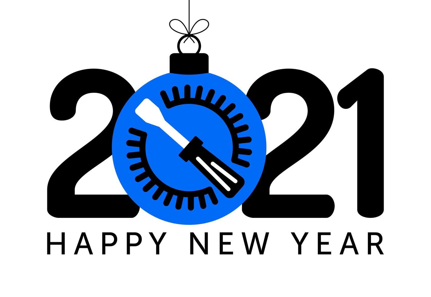 Saludo de año nuevo 2021 con adorno de destornillador vector