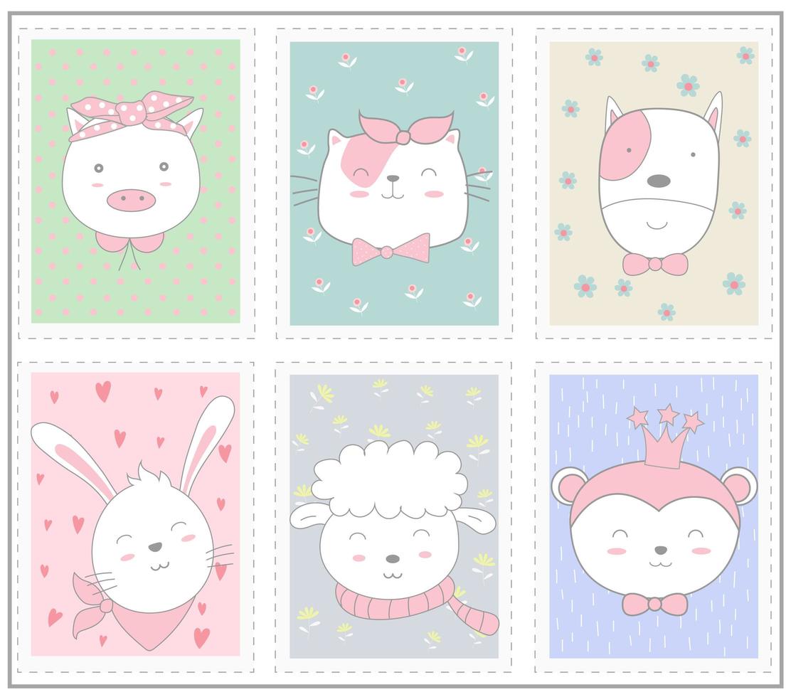 Hand drawn cute baby animals in fun frames vector