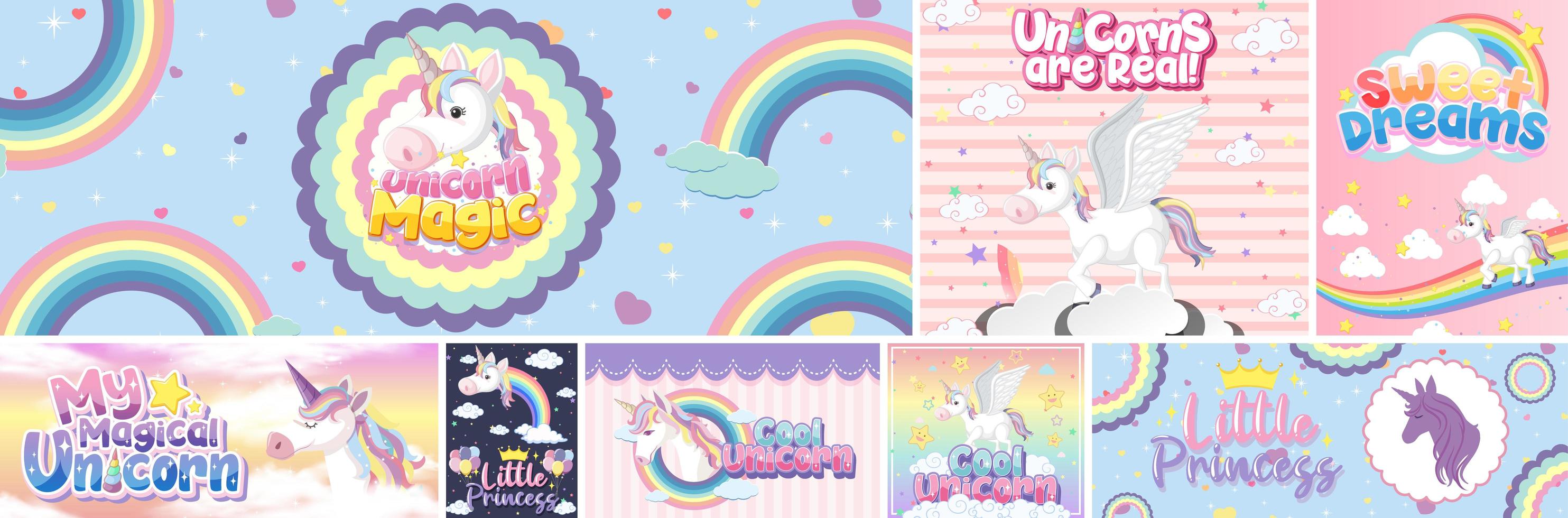 lindo banner de unicornio en color de fondo pastel vector