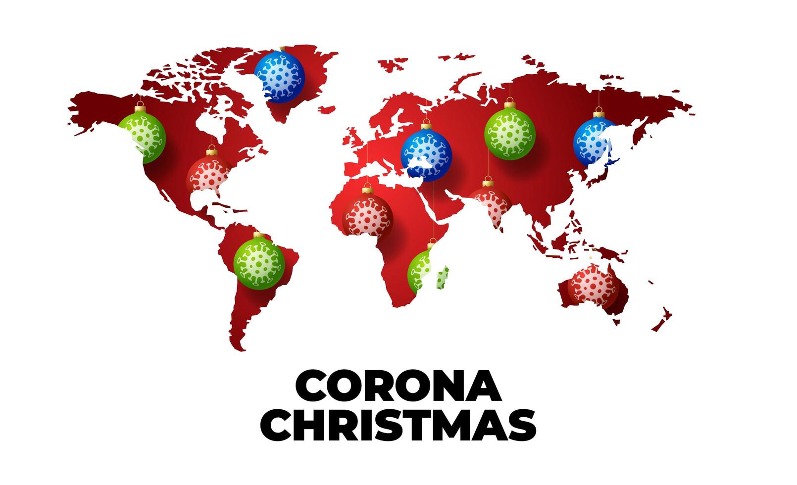 mapa del mundo covid de navidad con adornos de bolas vector