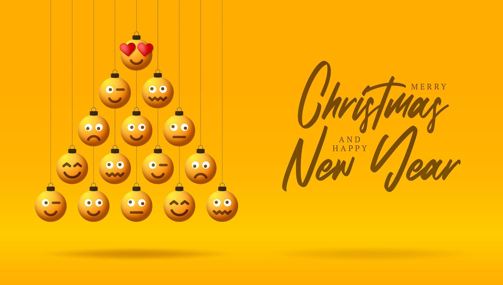 Holiday greeting with emoji face ornaments in tree shape vector